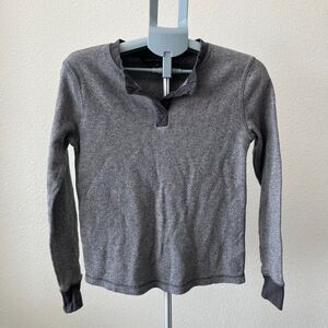 PACT Organic Cotton Women's Shirt Small Gray Waffle Weave Henley Long Sleeve